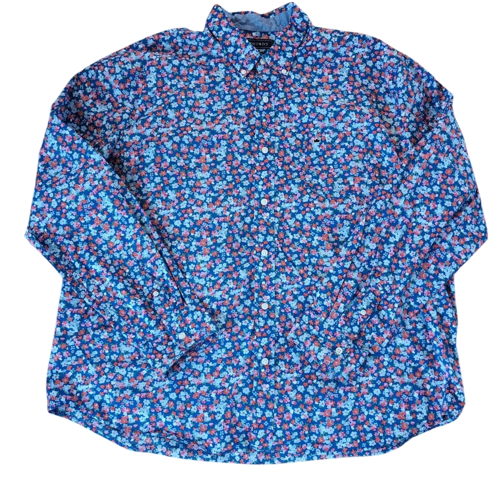 Crown & Ivy Classic Fit Button Down Shirt Long Sleeves Floral Flowers Men's XXL